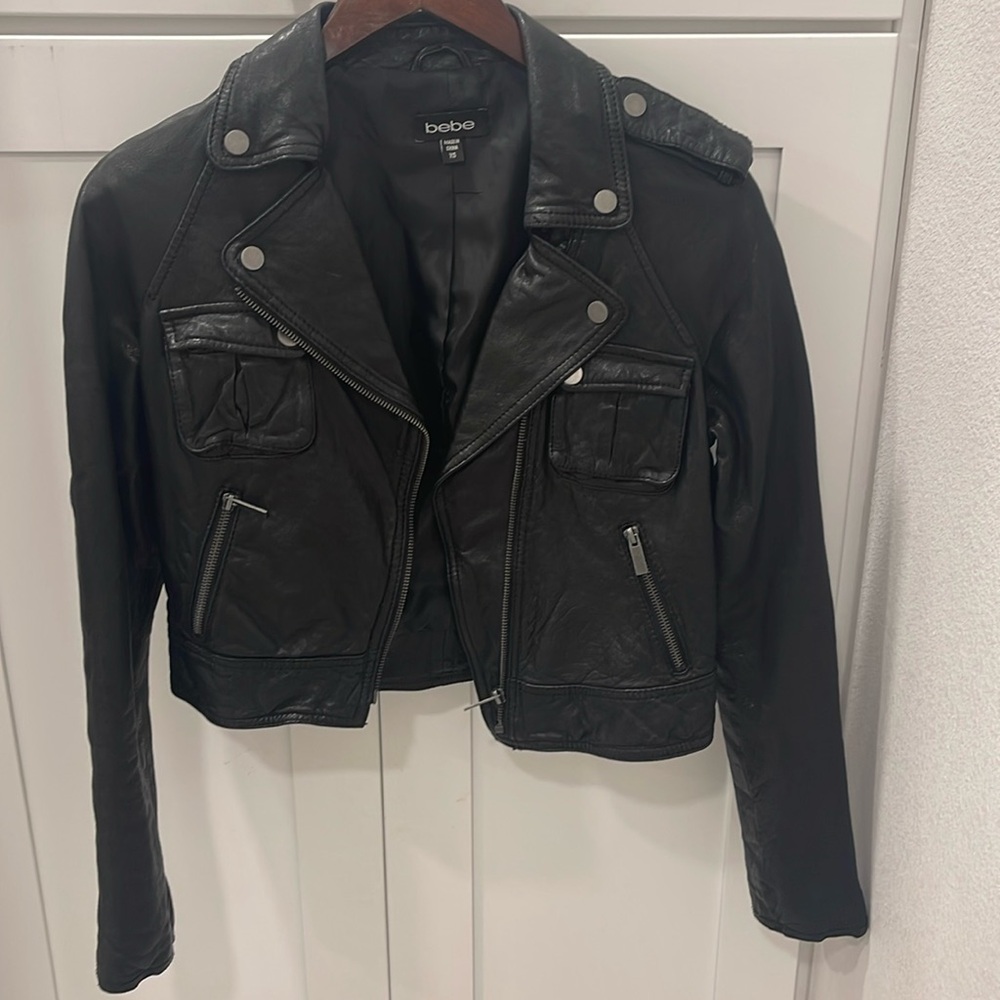 Bebe black leather jacket